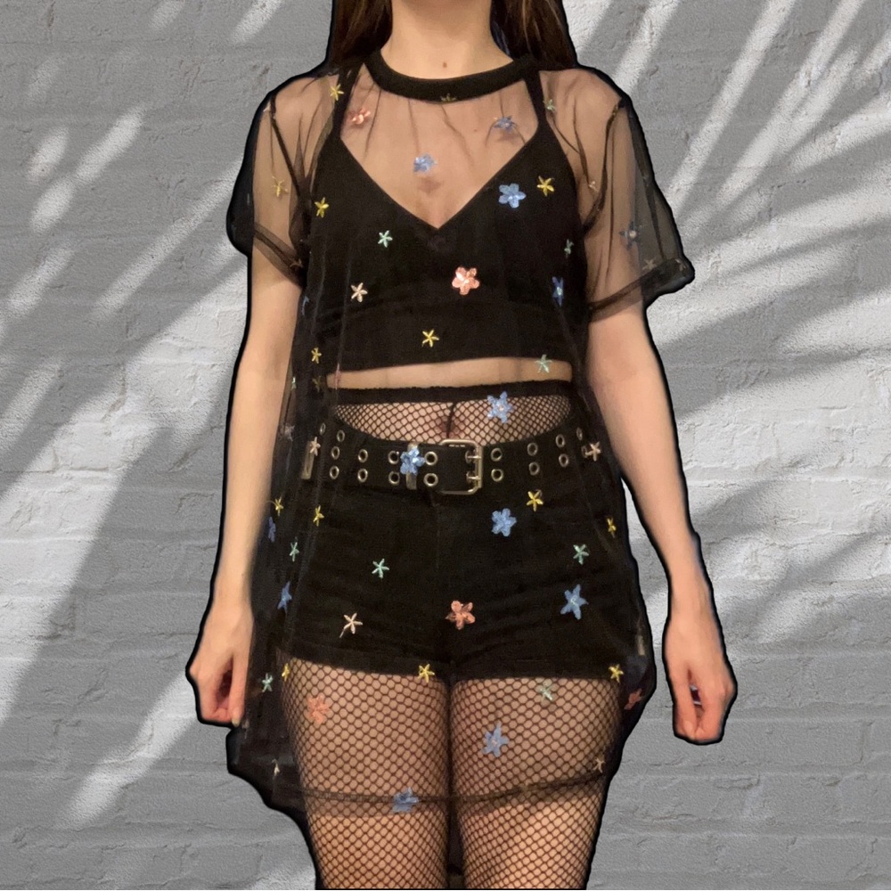 NEW BEAUTIFUL RARE CELESTIAL STAR EMBROIDERY BLACK MESH DRESS - Picture 2 of 15